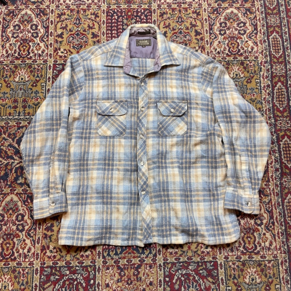 VTG 70s High Sierra by Mervyns Plaid Wool Blend Button Up Shirt Men's XL flannel